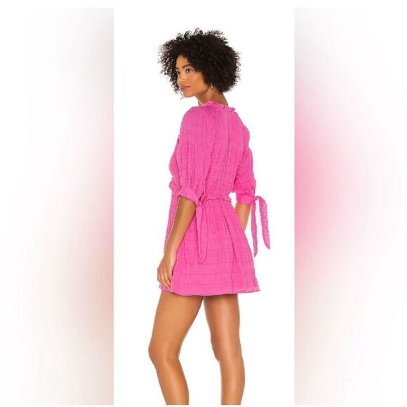 Lovers + Friends Finnegan Hot Pink Fuchsia Smocked Mini Dress V Neck Ruffle XS - Picture 2 of 8